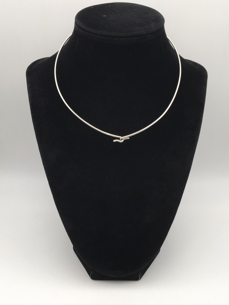 Vintage Sterling Silver BUSKOW Modernist Minimalist Choker Hook Necklace 14” #34