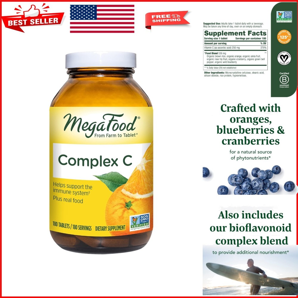 Vegan Immune Support Complex C with 250mg Vitamin C and Whole-Food Blend