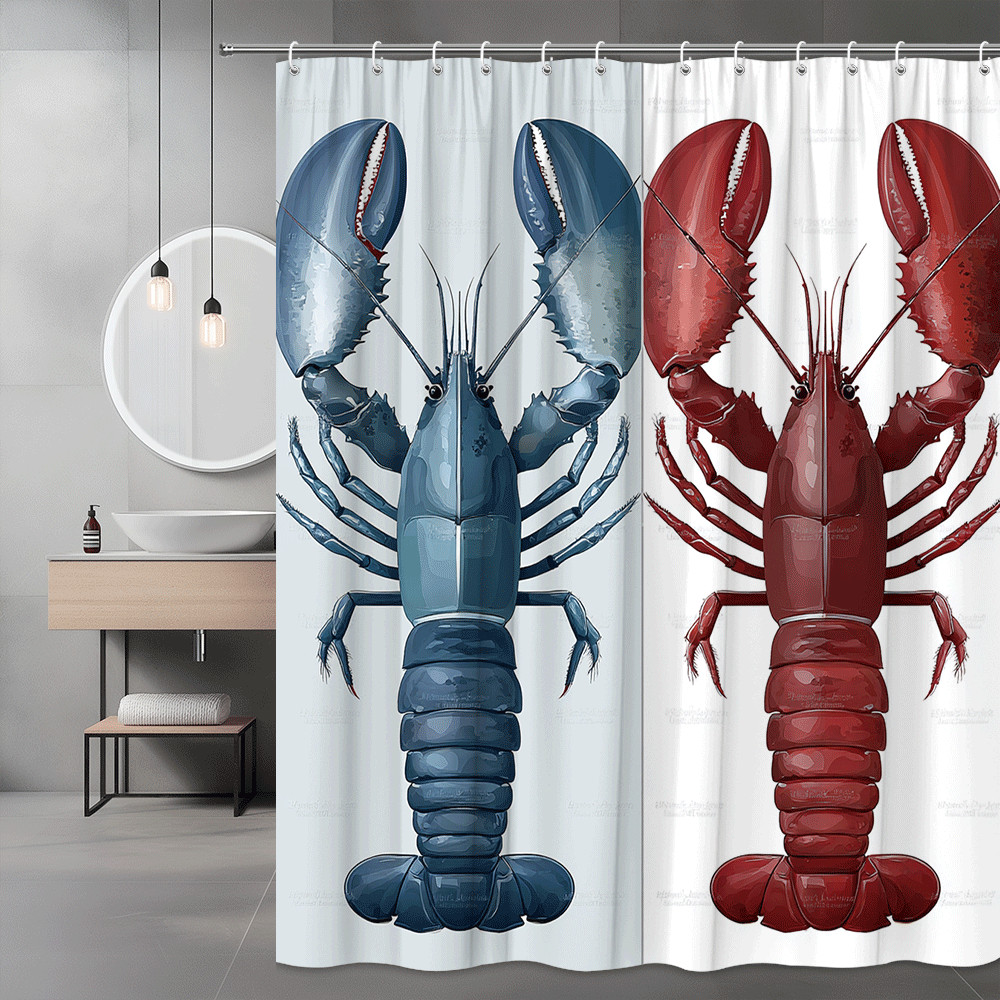 Lobster Shower Curtain Blue and Red Graphic Print