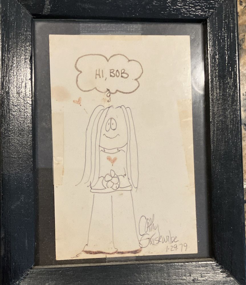 Cathy Gilsonite Signed 1979 Framed Cartoon Drawing Girl 