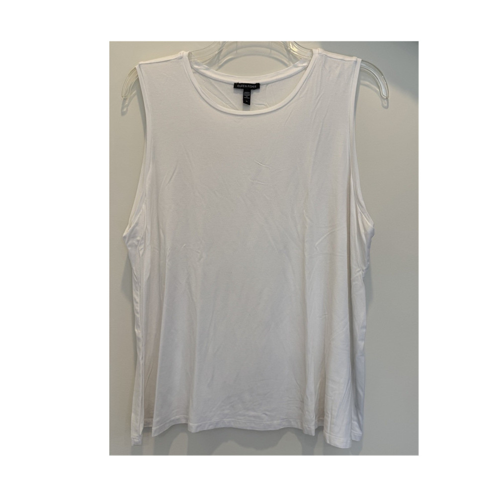 Eileen Fisher Tank Top White Crew Neck Sleeveless Wide Strap Plus 2X