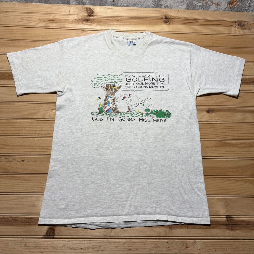 Vintage 80s 1988 Golfing Cartoon Wife Humor Funny T-Shirt  Size - Large