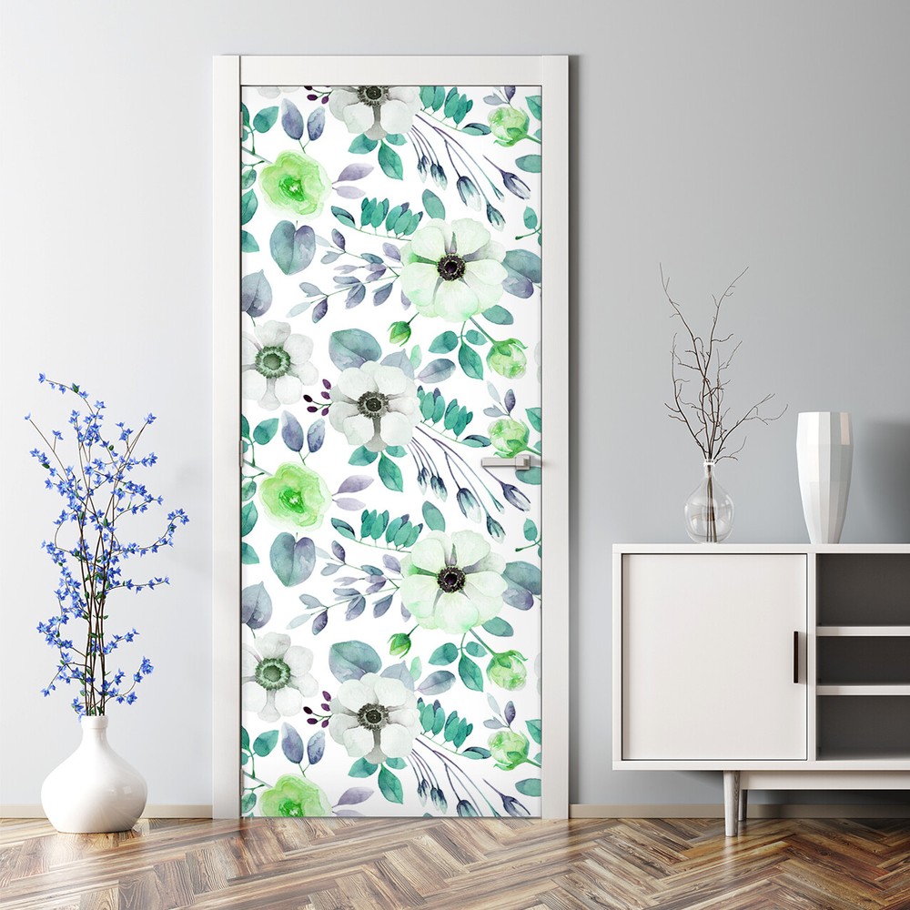 Bubble Free Door sticker Watercolour Flowers Self adhesive Floral Floral Decal