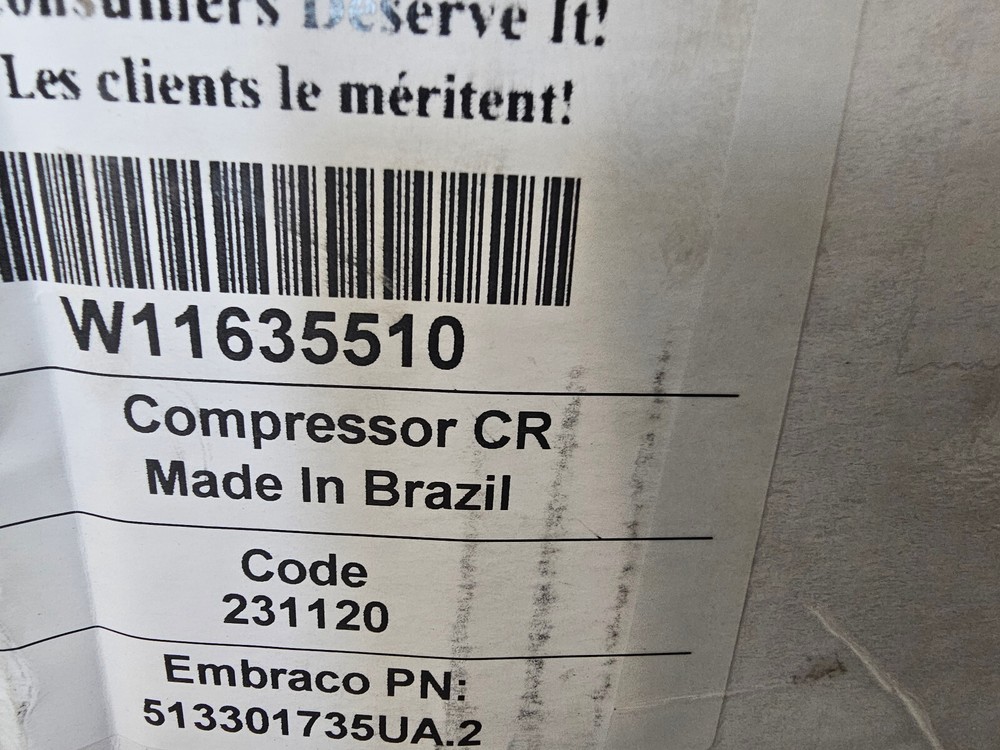 BRAND NEW!! WHIRLPOOL REFRIGERATOR COMPRESSOR W11635510