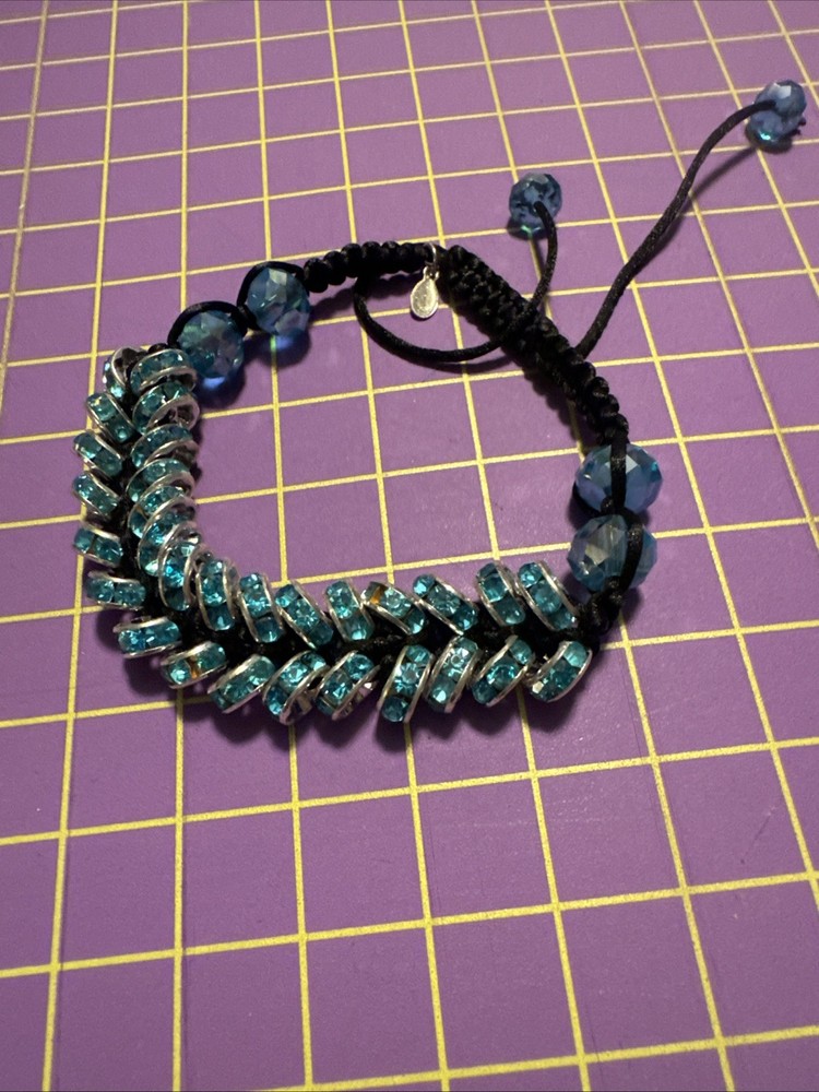Kirks Folly Blue Bead Crystal Bracelet Silver Adjustable