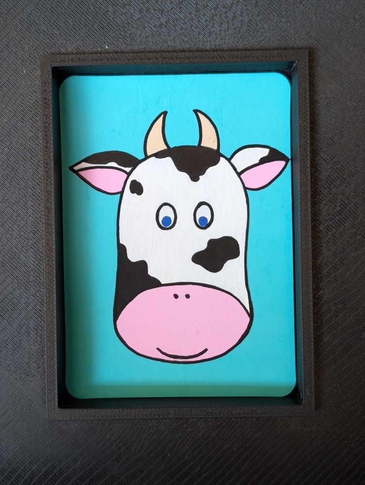 ACEO Original Hand Painted Acrylic Farm Animals Cow Face Art Card