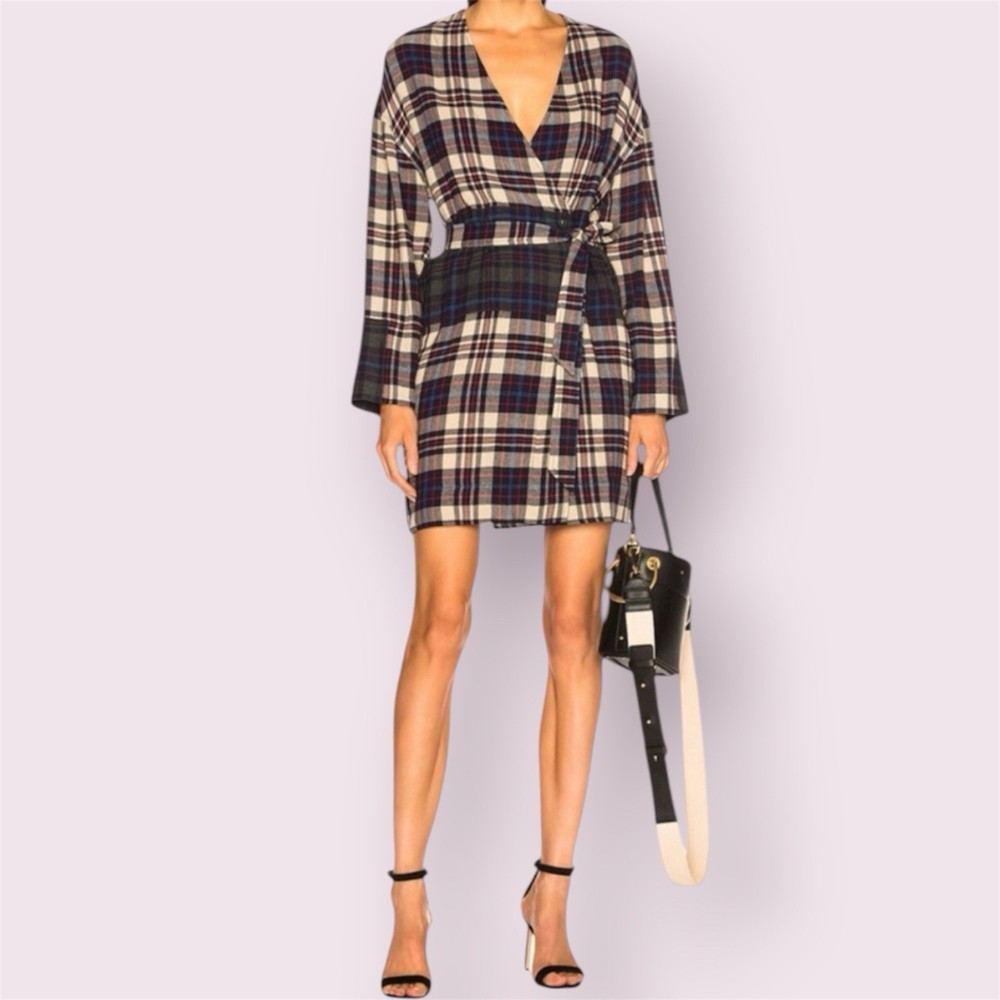 NWT Rag & Bone Janet Plaid Wrap Dress Tan Multi Women’s Size S Chic Modern Style