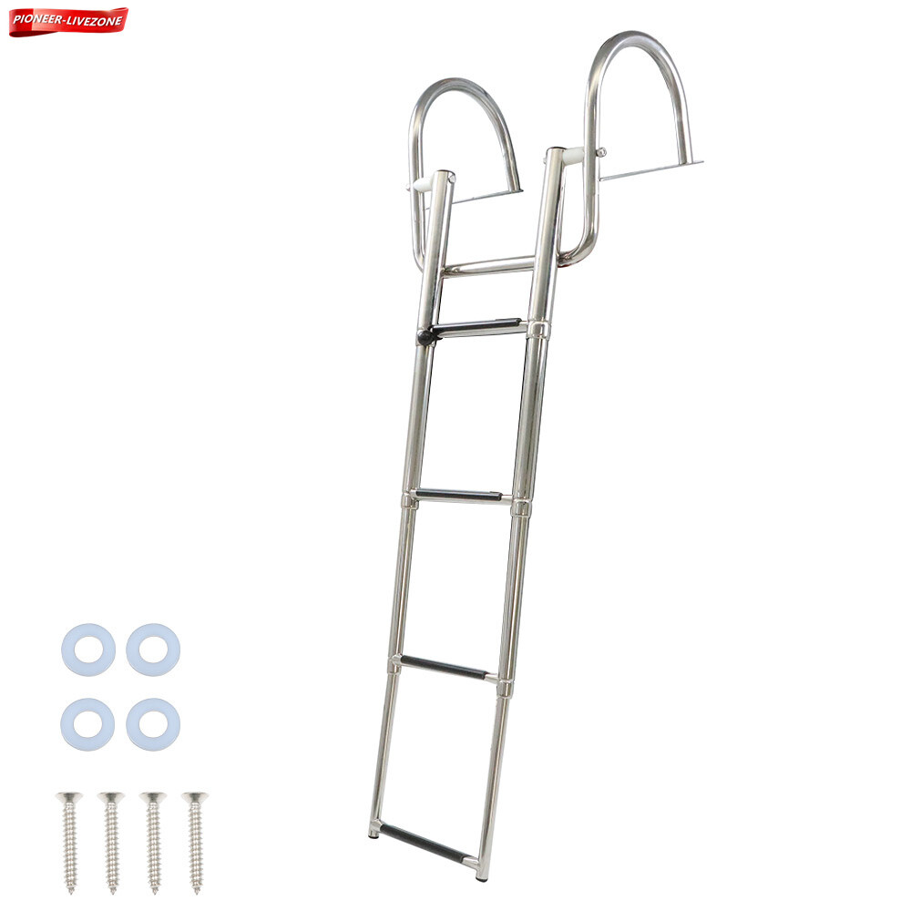 Unused 4 Step Stainless Steel Telescoping Boat Ladder with Pedal Hand Railing