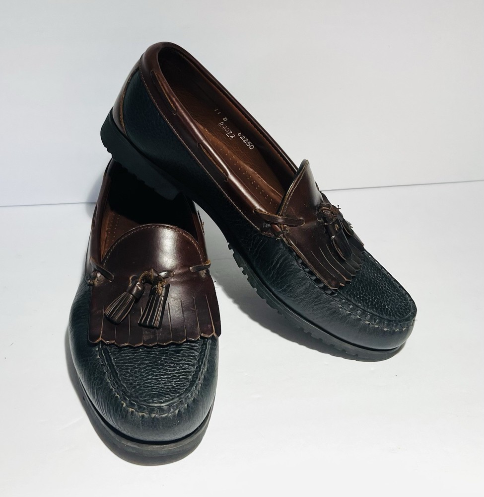 Allen Edmonds Nashua Men’s Two Tone Black Brown Leather Tassel Loafers Size 11 D