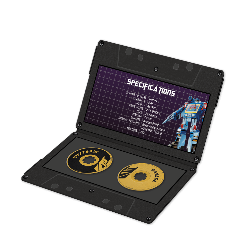 2024 Samoa Transformers Buzzsaw & Ravage Cassette 2x1oz Silver Coin Set