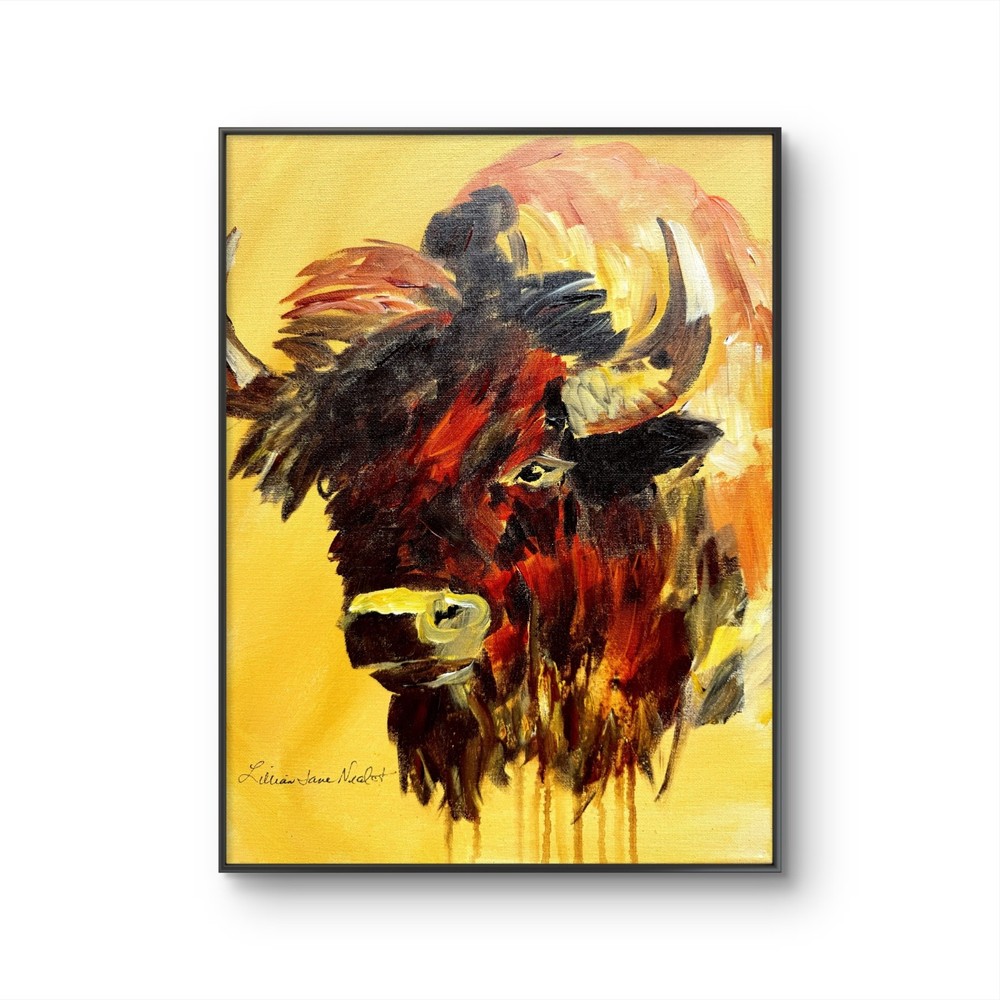 Bison Buffalo 12x16  Floral Abstract Contemporary Expressionsim Design Home Art-image