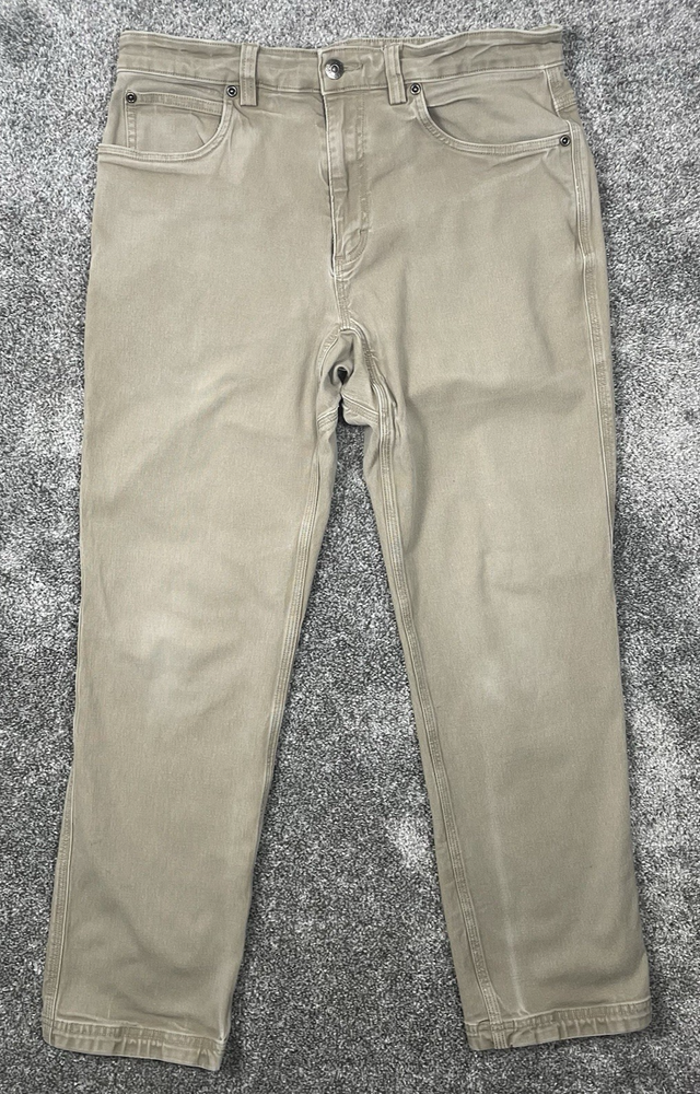Duluth Trading Pants Mens 34x30 Beige Flex Fire Hose Canvas Straight Leg Stretch