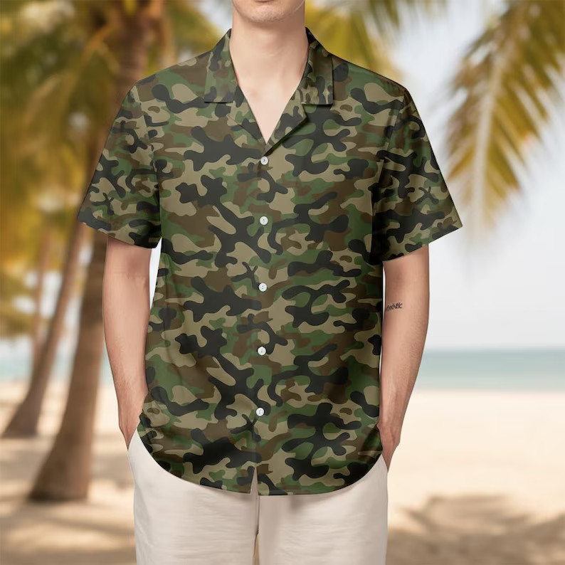 Military Camo Hawaiian Shirt Camouflage Print Army Style