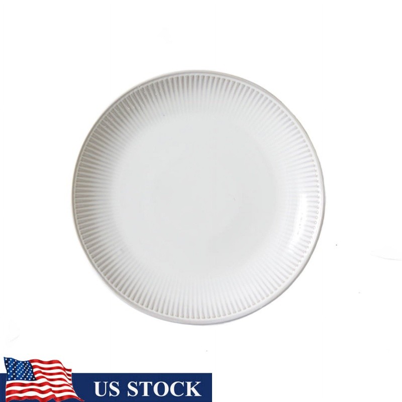 Stoneware Dinner Plate Ribbed Design Microwave Dishwasher Safe Round Tableware