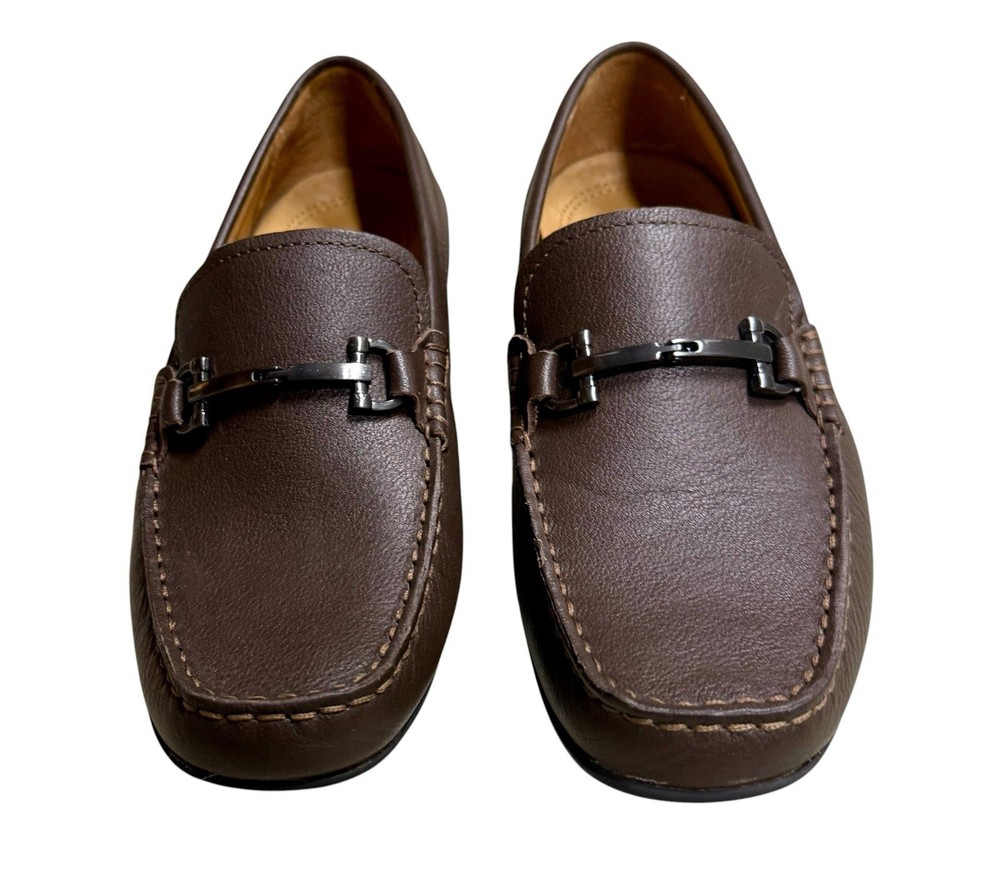 Vionic Men's Brown Leather Loafer Slip-On Comfort Square Toe Metal Bit Size 9