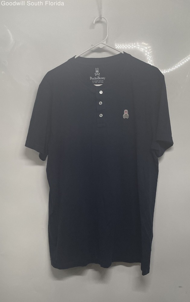 Psycho Bunny Mens Dark Blue Pima Cotton Henley Neck Short Sleeve T-Shirt Size 7