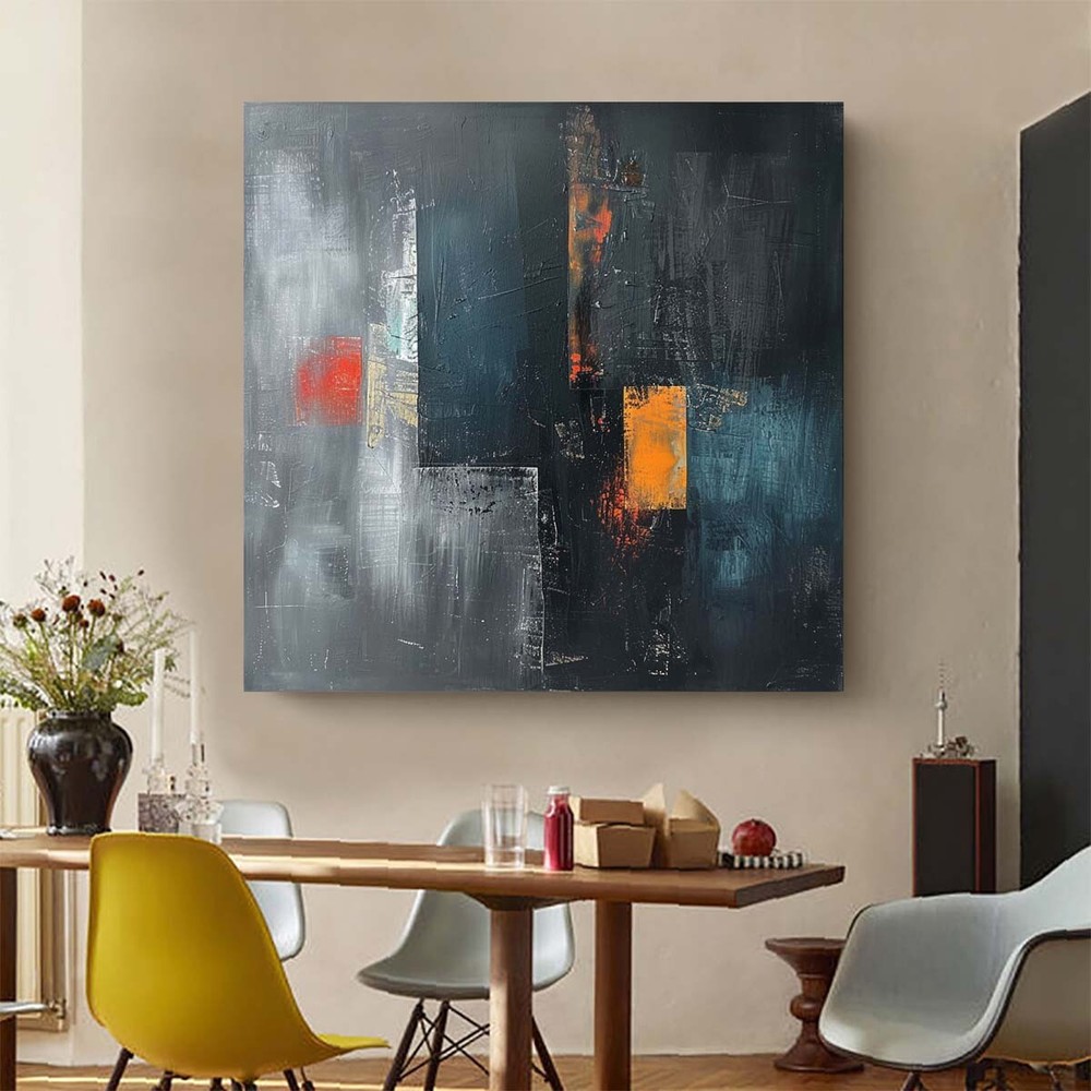 Large Gray Abstract Painting Canvas Painting Modern artwork Living Room Blue Red