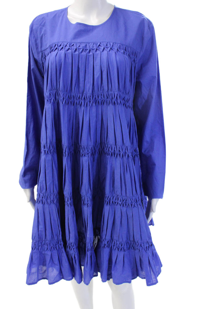 Merlette Women Trapeze Dress Blue Pima Cotton Long Sleeve Knee Length Size MFree Shipping in US $100+ Orders | $6.95 Orders Below