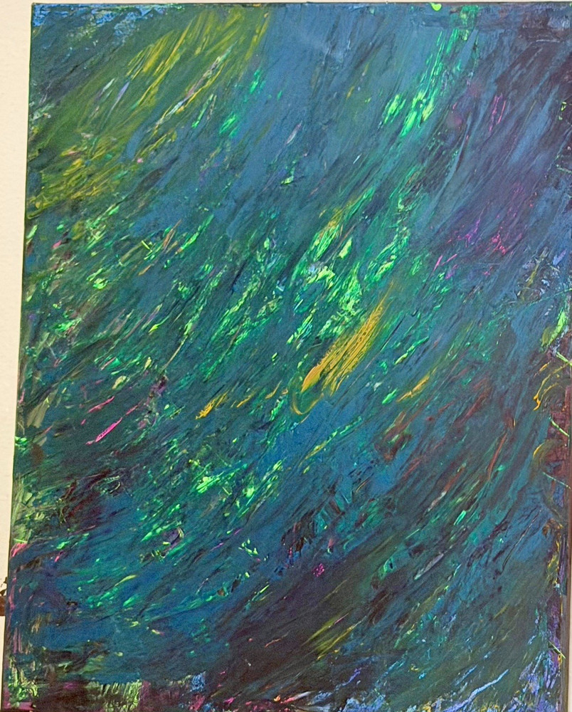 Abstract Acrylic Painting on Canvas, Blue and Green, Unframed Art