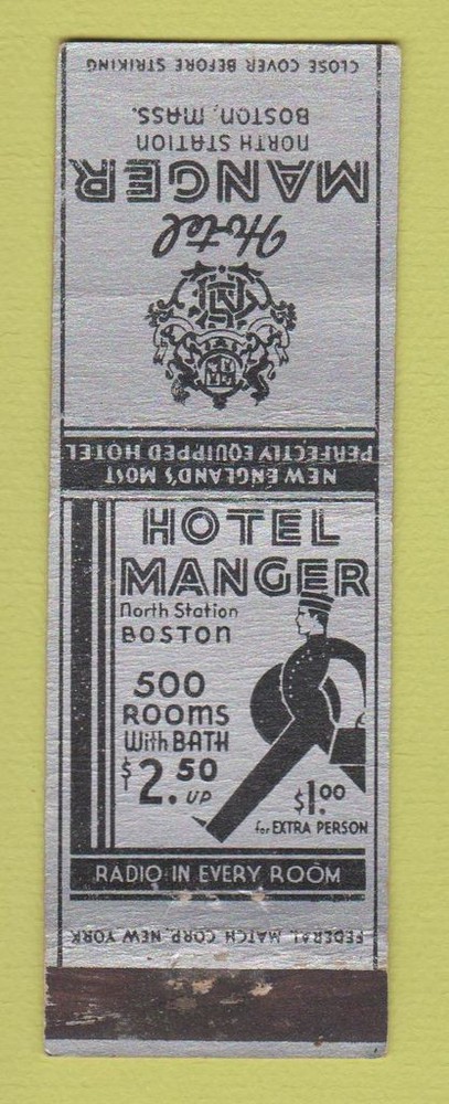 Matchbook Cover - Hotel Manger Boston MA Federal