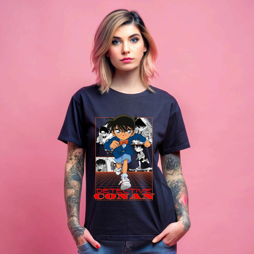 Anime Detective Conan T-shirt Edogawa Shirt Shinichi Vermouth Gin Black T Shirt