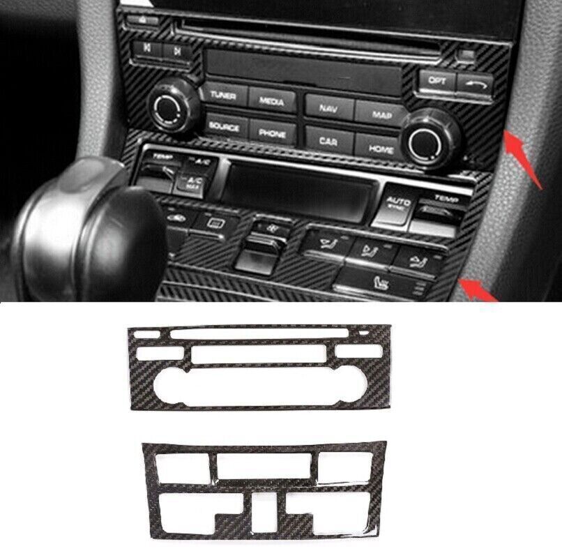2PCS Dry Carbon Fiber Center Console CD Panel Cover for Porsche 911 718 Cayman Boxster