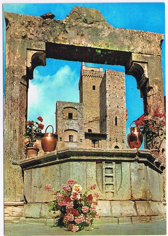 Italy Postcard Siena S Gimignano Cisterna Square
