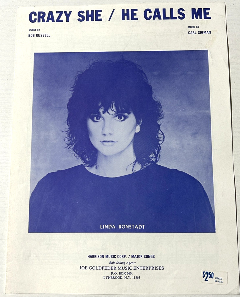 linda ronstadt crazy he she calls me vintage sheet music piano guitar