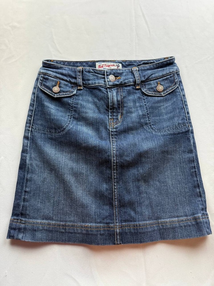 Red Engine Mini Skirt Womens Size 25 Blue Denim Dark Wash Casual Pockets