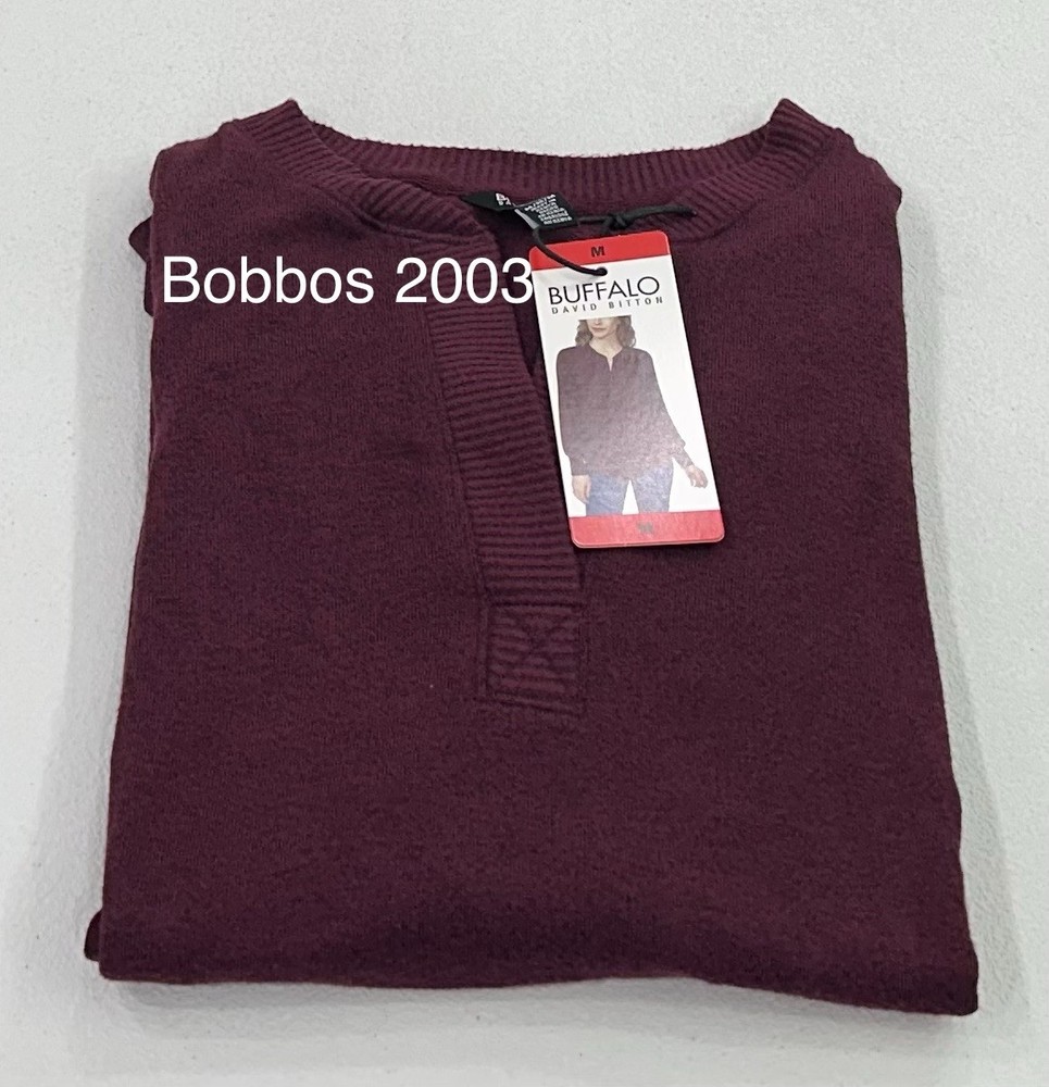 Buffalo Women's Cozy V-Neck Long Sleeve Top, Burgandy Mix, Size M