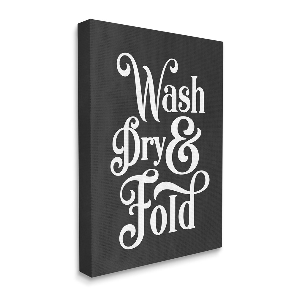 Stupell Wash Dry and Fold Vintage Typography Minimal Laundry Grey 24 x 30