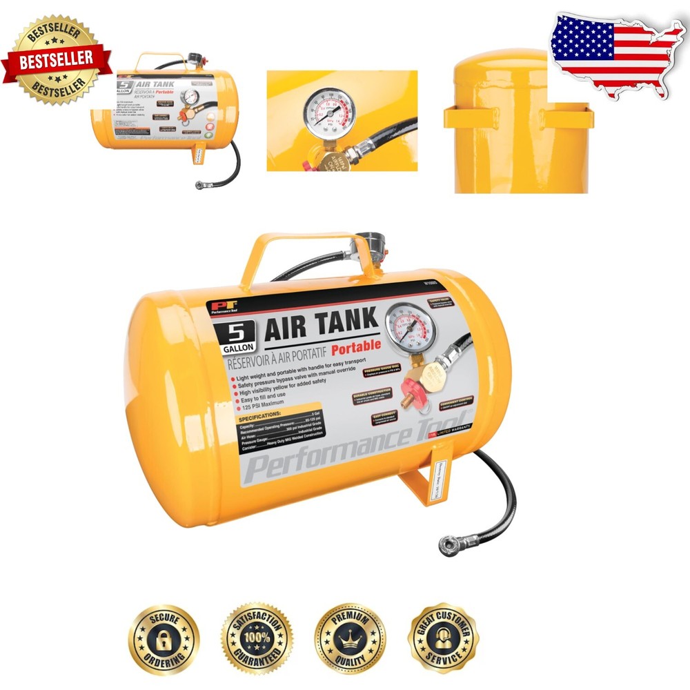 Hi-Viz 5-Gallon Portable Air Tank with Tire Chuck - Ideal for Tire Inflation