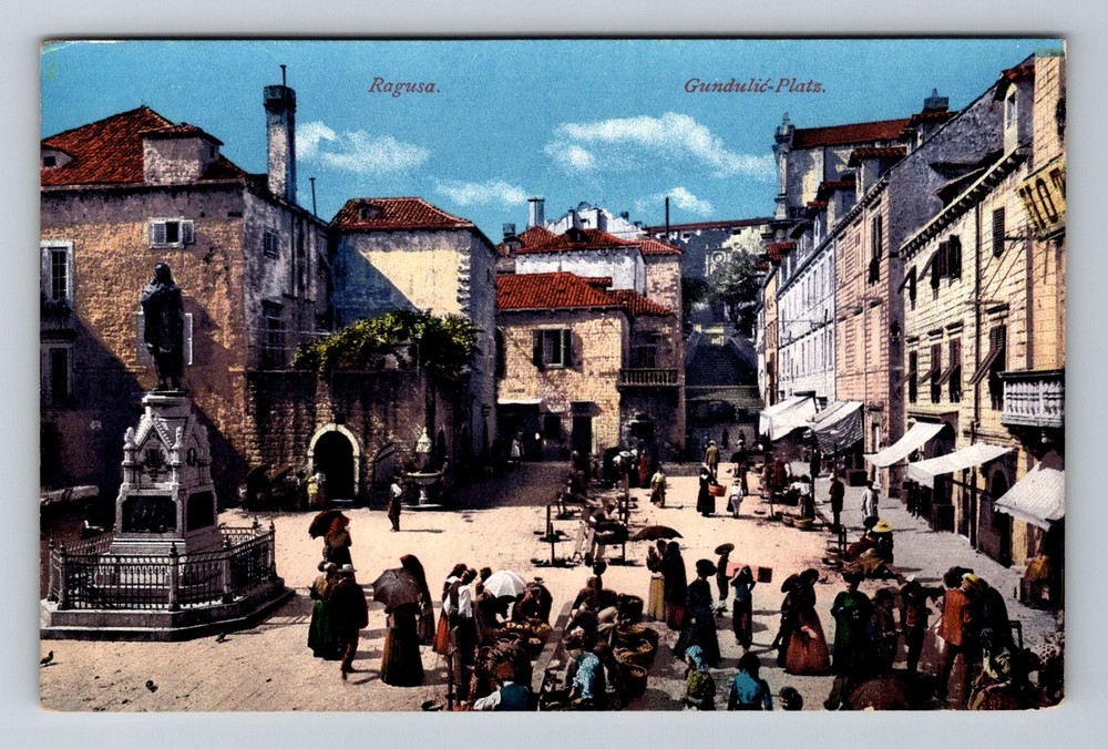 Croatia - Dubrovnik / Ragusa Gundulic Square Old Postal PC Card Vintage Postcard