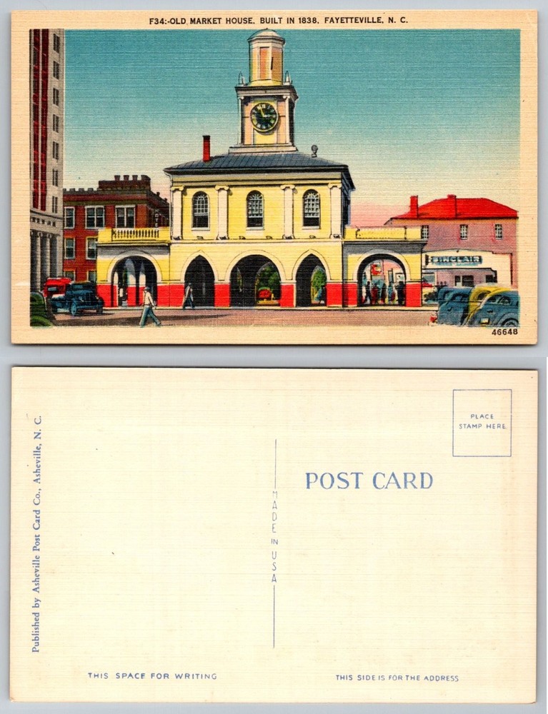Vintage Fayetteville NC Old Market House 1838 Linen Postcard Clock Tower