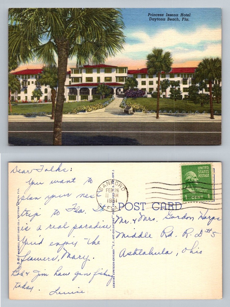 Daytona Beach, FL-Florida, Princess Issena Hotel Entrance Vintage c1951 Postcard