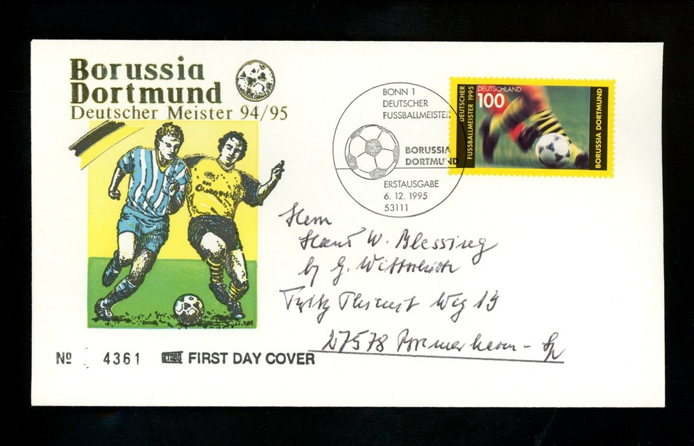 Postal History Germany FDC #1914 Borussia Dortmund soccer champions futbol 1995