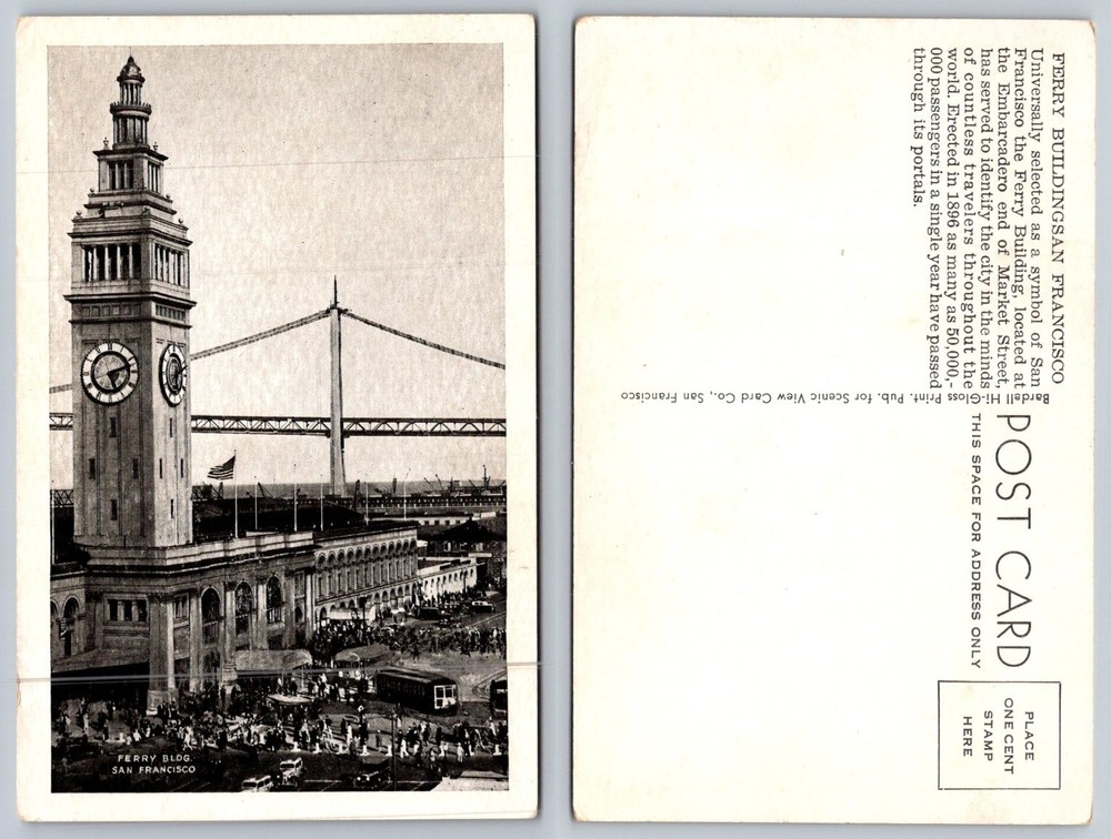 Ferry Building San Francisco CA Vintage Postcard Scenic View Card Co. 1910s