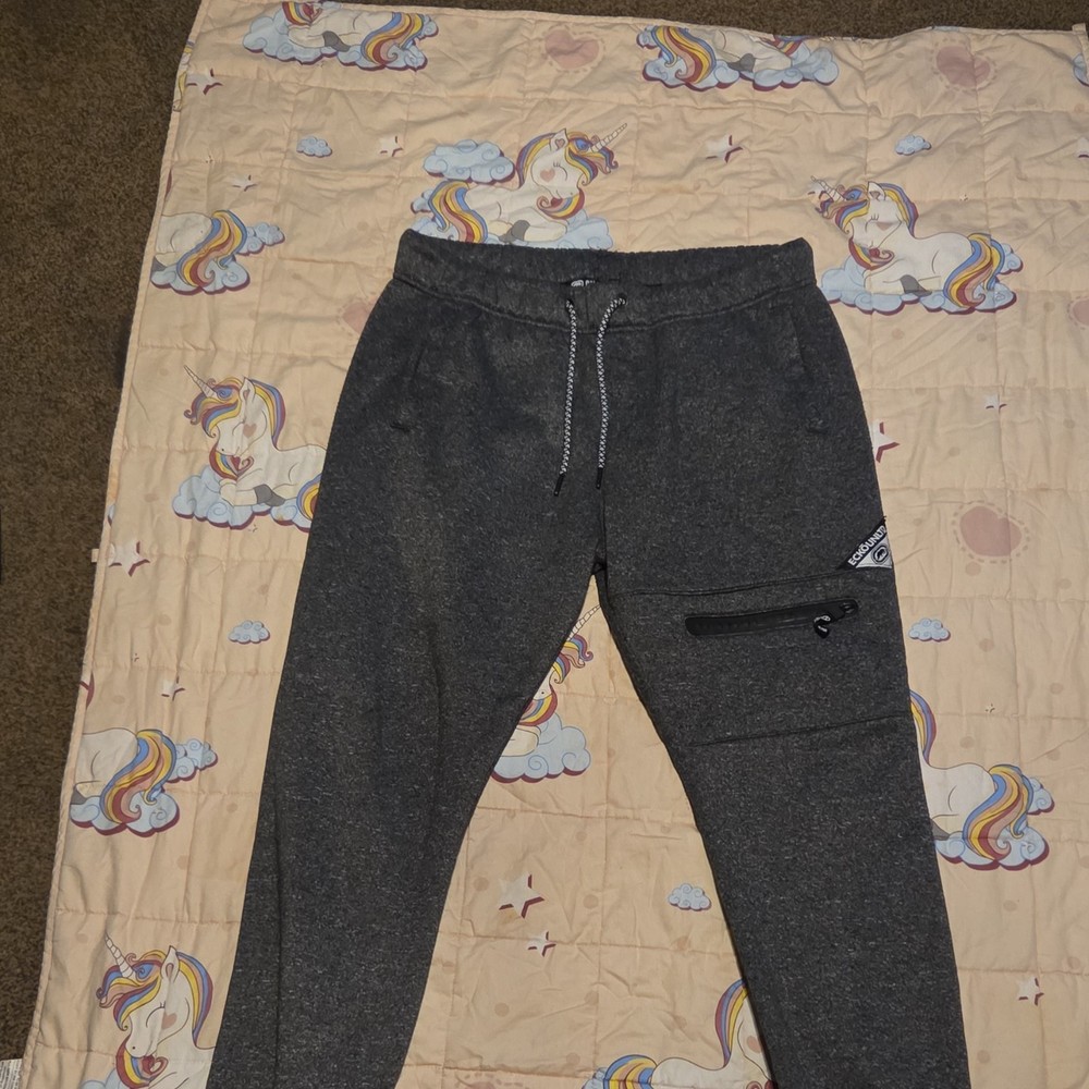 Ecko Unltd. Men's Gray Jogger Pants L Elastic Waist Zip Pocket Drawstring