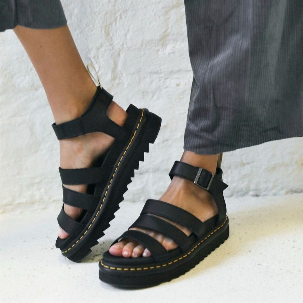 Dr. Martens Blaire Hydro Leather Gladiator Sandal in Black Size 5 women's $120