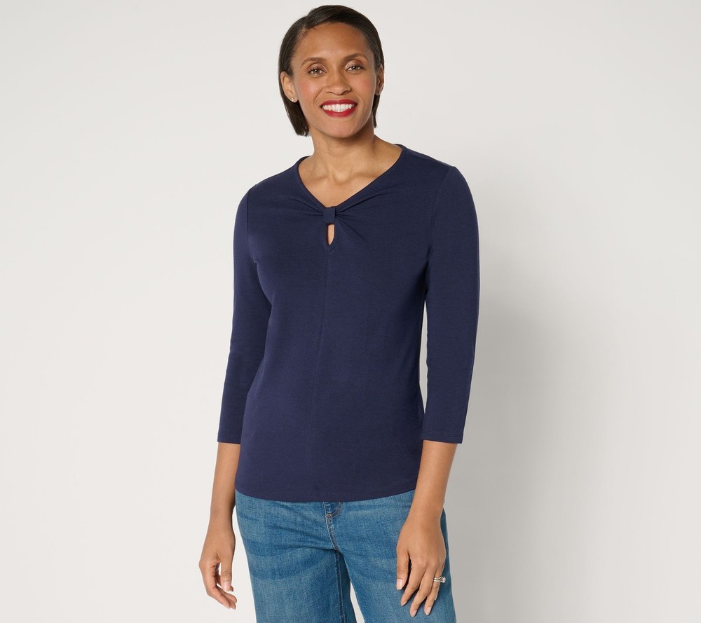 BEAUTIFUL by Lawrence Zarian Women's Top Plus Sz 1X Novelty Bow Blue A677510