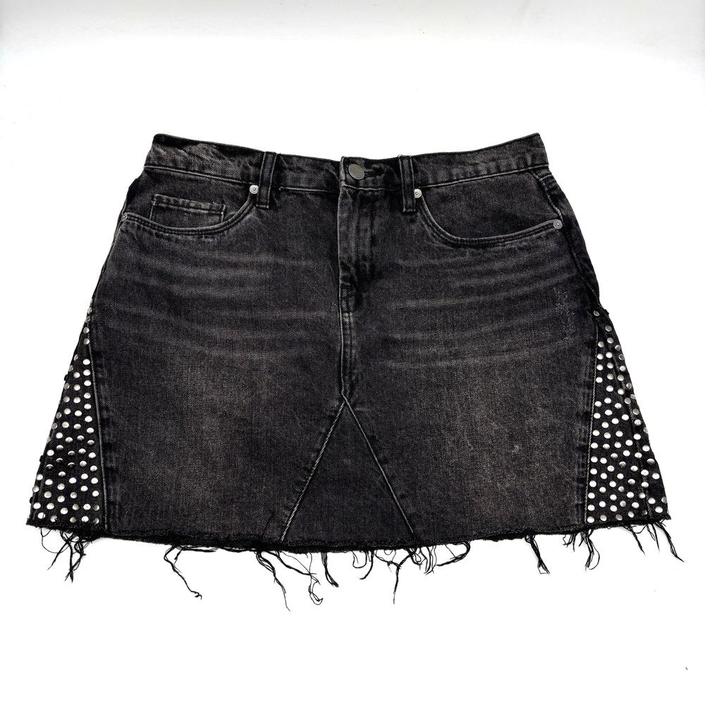 Blank NYC Black Raw Hem Studded A-Line Denim Mini Skirt 28 30x30