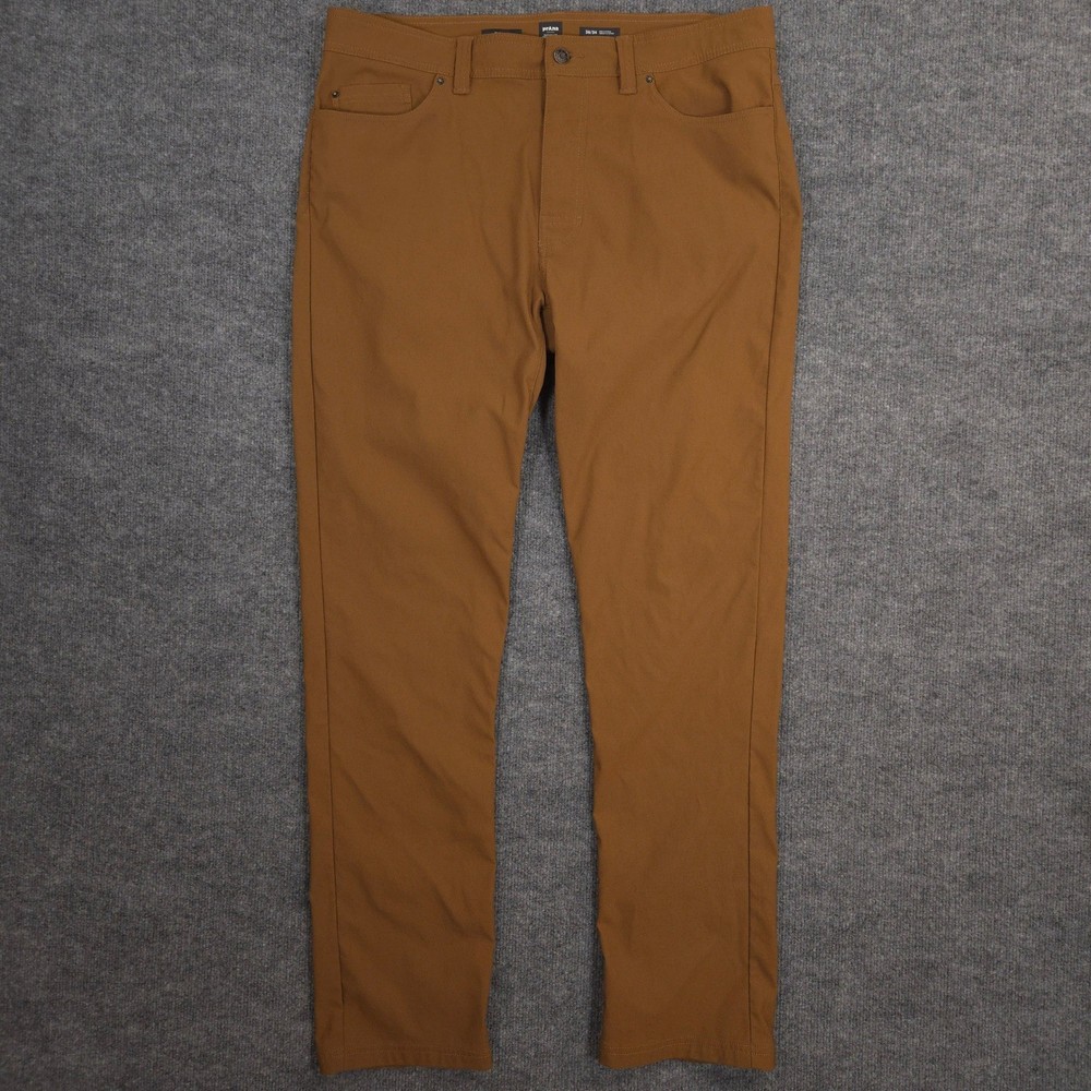 PrAna Brion Pants Mens 36X33* Brown Slim Stretch Zion Performance Outdoor Hiking