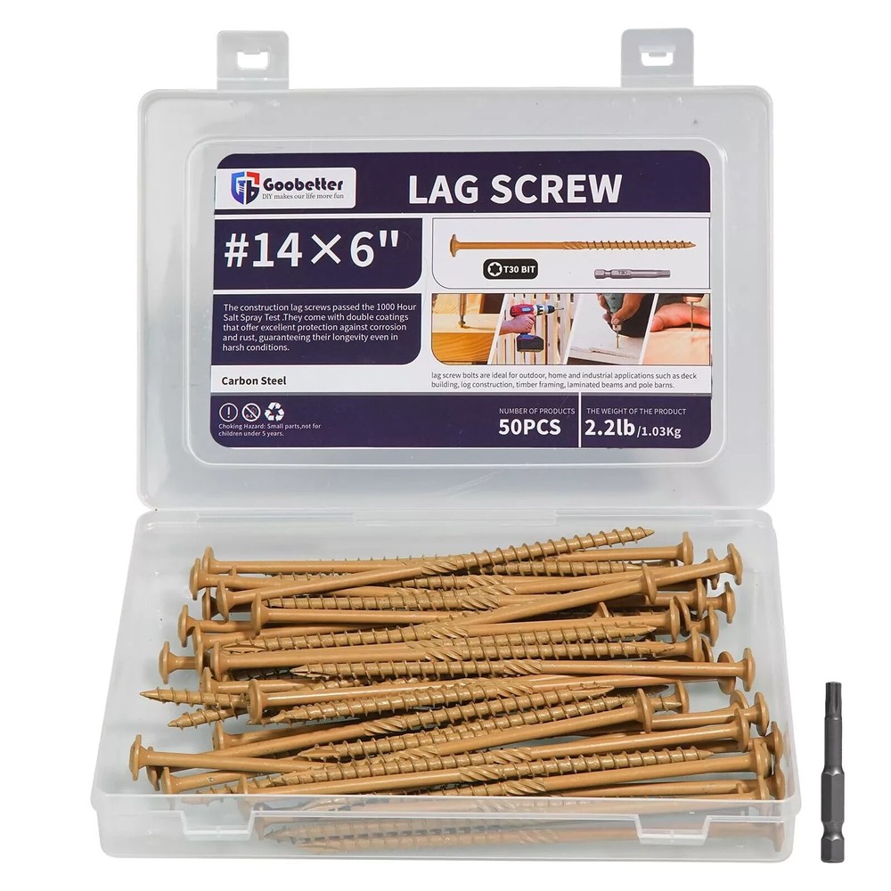 6 Inch 50PCS Heavy Duty Lag Screws for Structural Wood Construction