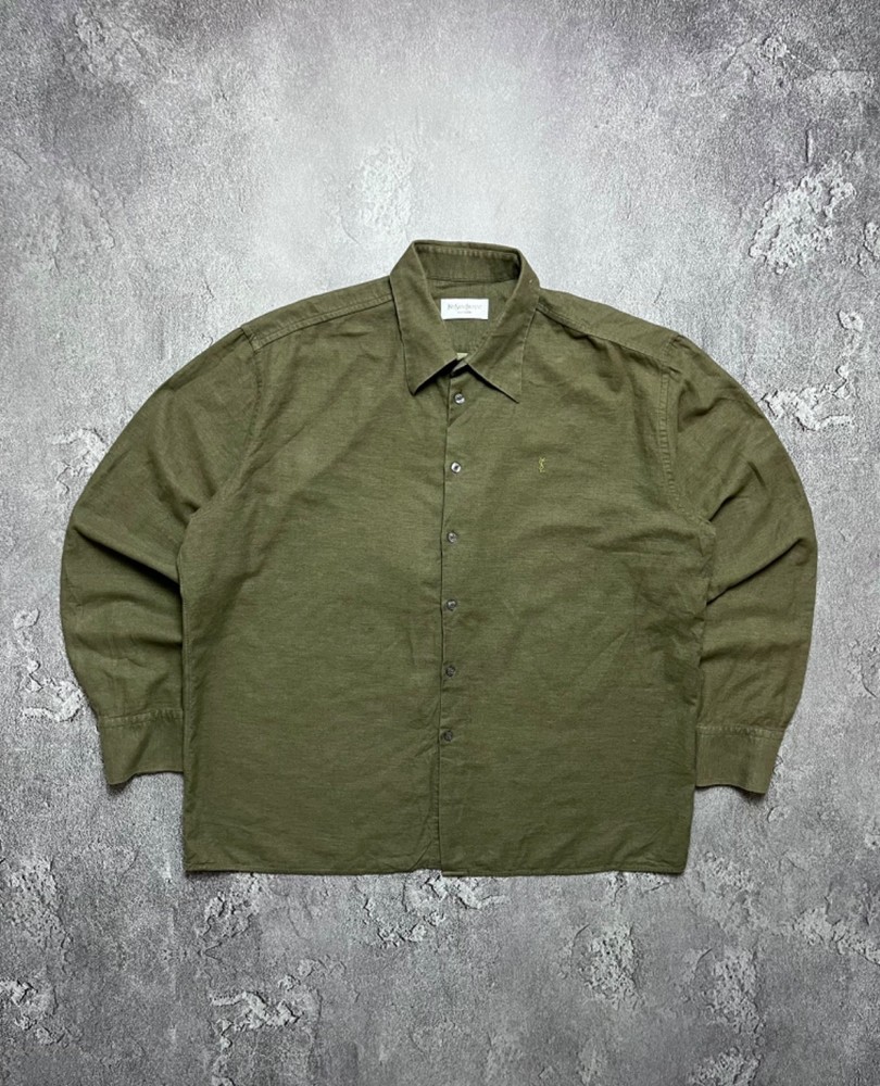 Vintage Button Up Yves Saint Laurent Big Logo Mens XL