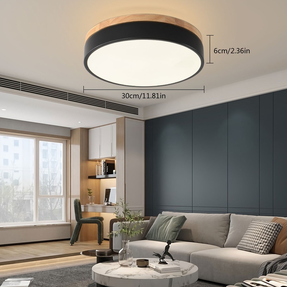 Dimmable Round LED Wood Ceiling Chandelier Flush Mount Home Lamp