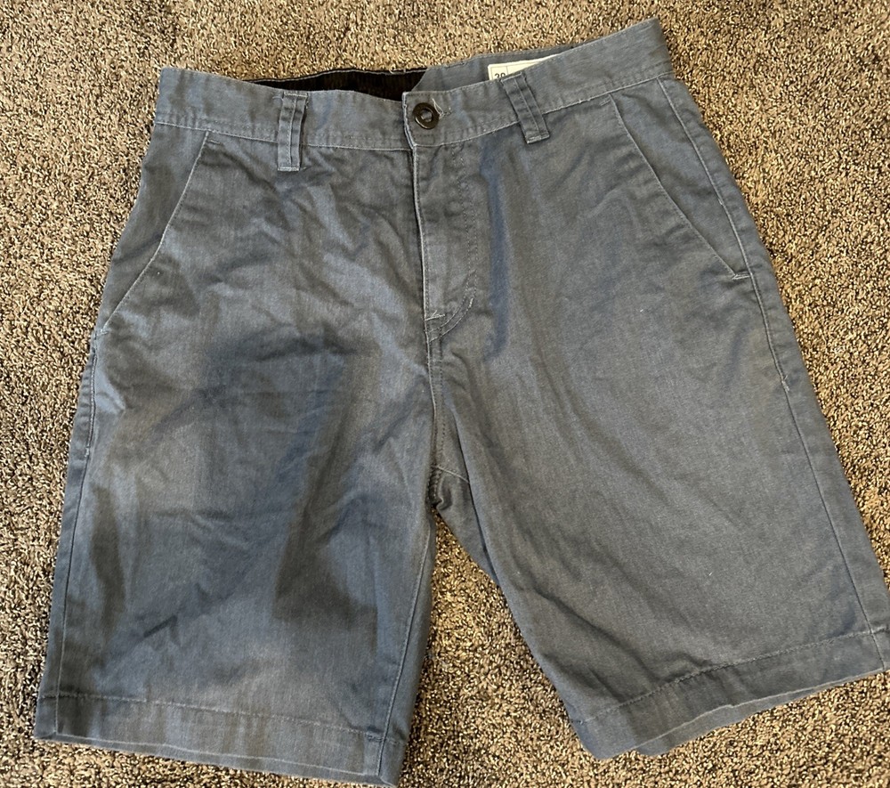 Volcom Men's Blue/Gray Chino Shorts Flat Front Solid Casual Summer Style