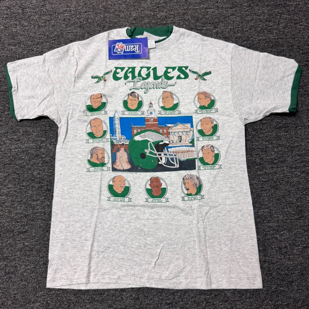 Vintage 90s Philadelphia Eagles Team Legends NFL T-Shirt Mens Sz M Deadstock NWT