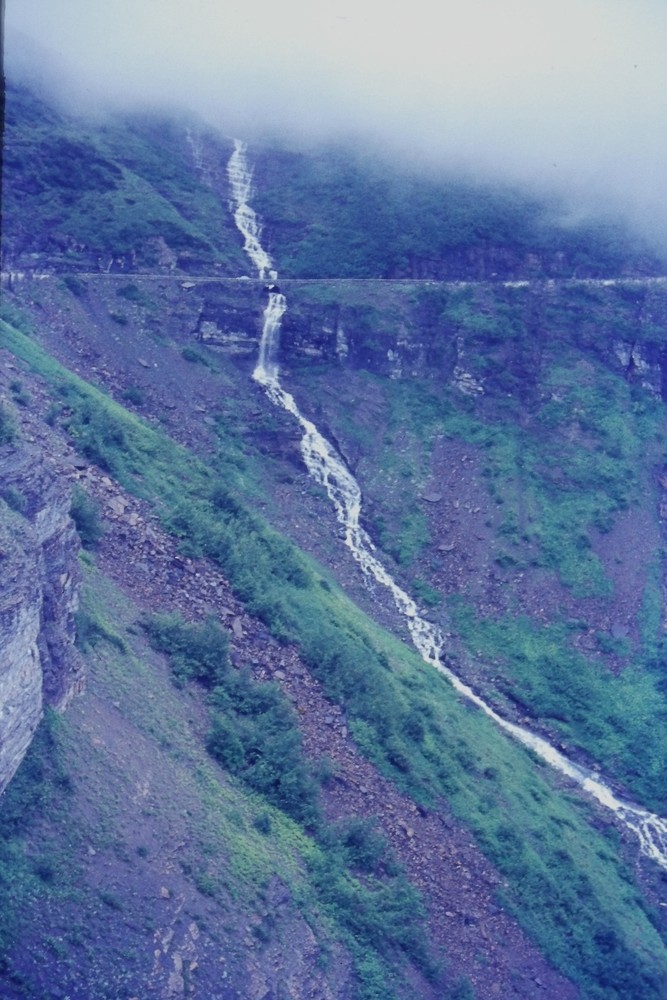c1960's 35mm Slide Film Glacier National Park Waterfall Mountain Road Montana