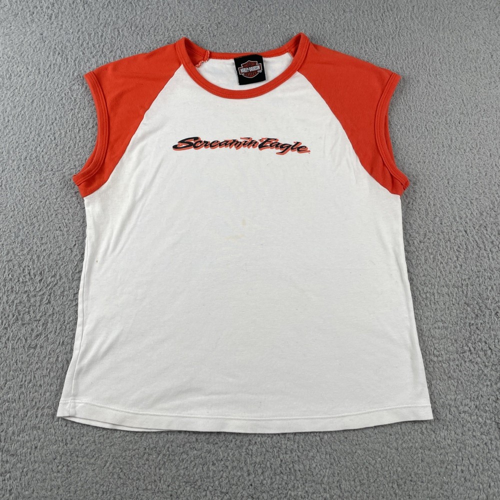 Harley Davidson Screamin Eagle Women’s XL White Raglan Tank Top Shirt Made USA