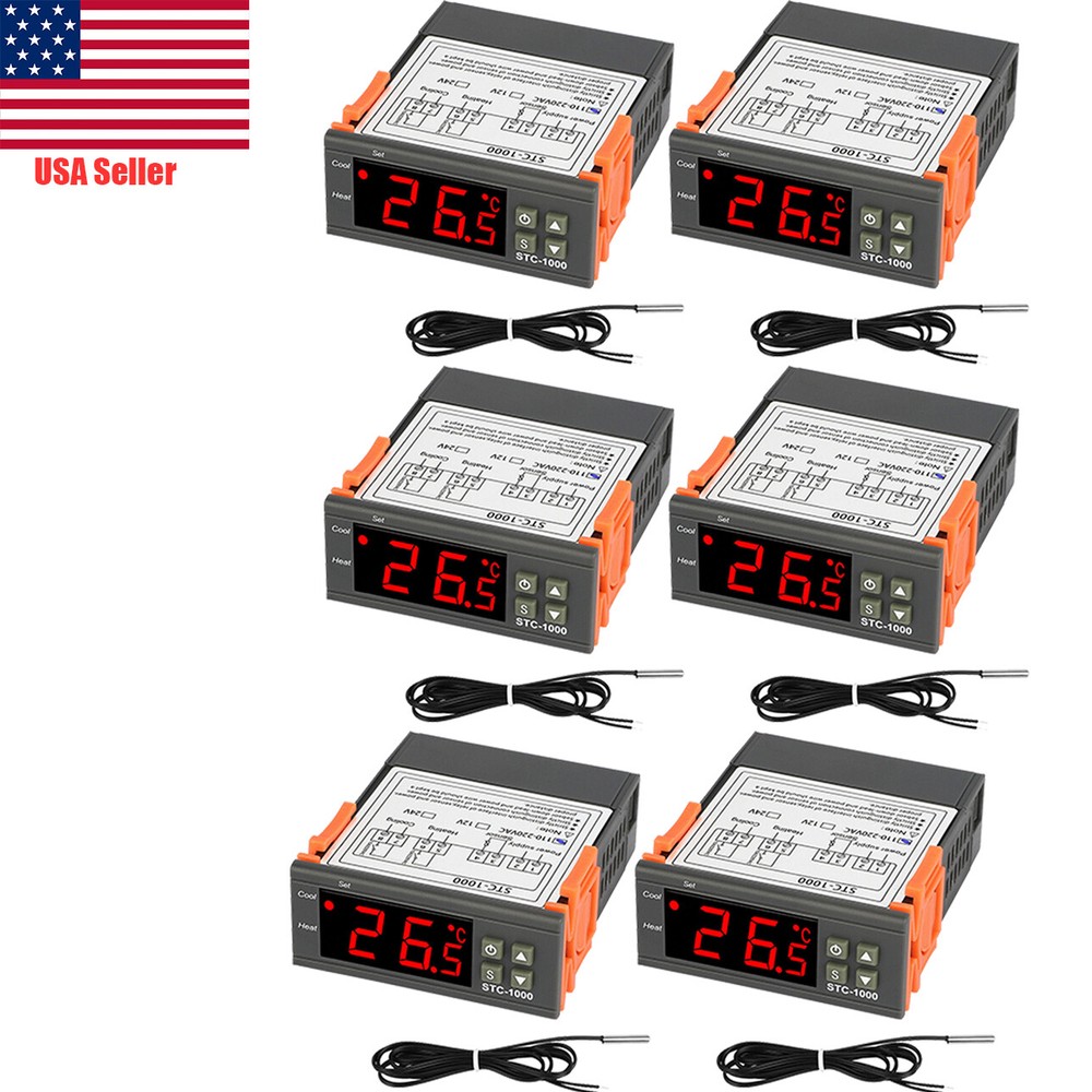 6Pack Digital Temperature Controller Thermostat w/ Sensor AC 110V STC-1000